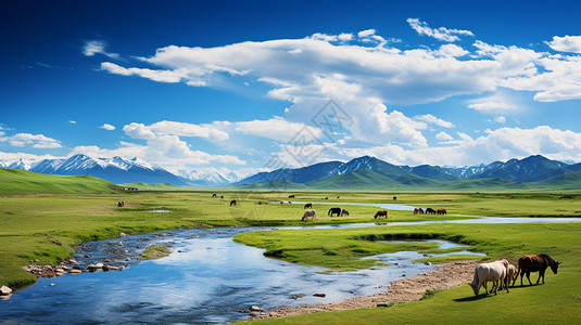 新疆草原雪山牧场高清图片