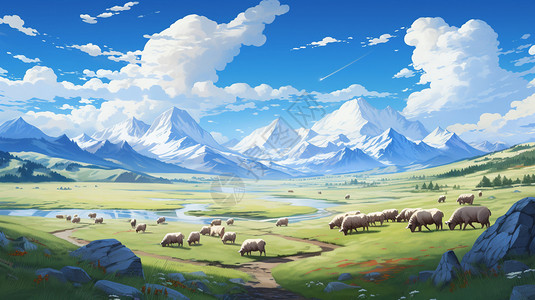 草原牧场新疆背景图片