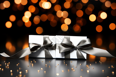 礼品盒彩带包装灰色彩带包装的礼物盒背景