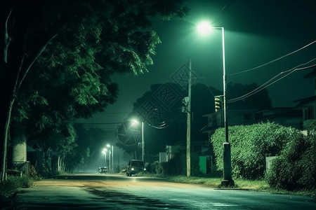 夜晚街头的太阳能路灯图片