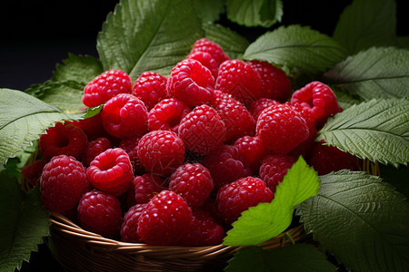 篮子里新鲜的树莓图片