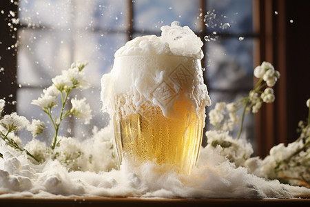 杯子中的啤酒泡沫图片