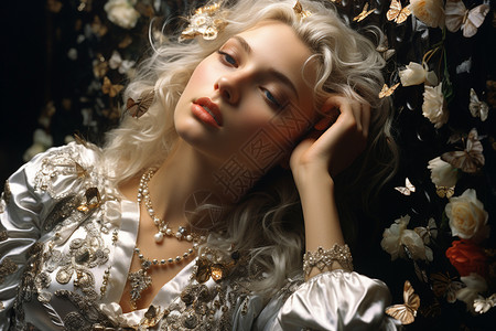 母亲的珍珠蝴蝶漂亮的白发女孩背景