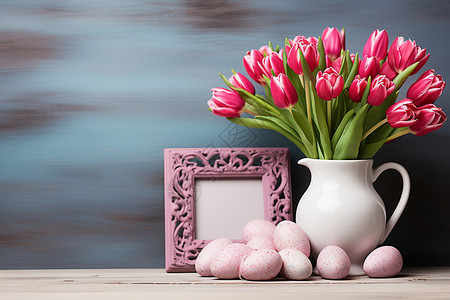 花朵画框粉色的彩蛋鲜花与画框背景