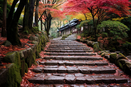 红叶铺满台阶背景图片