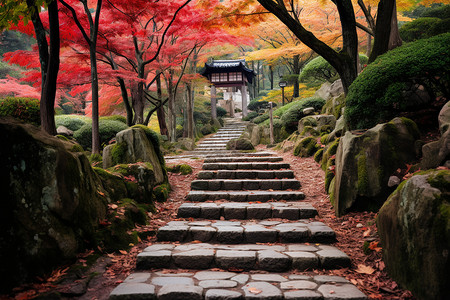 落满枫叶的台阶通道图片