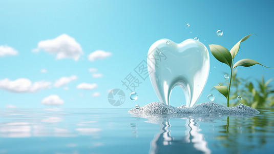 在水面上的牙齿模型背景图片