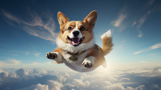 短腿柯基犬空中快乐的柯基犬设计图片