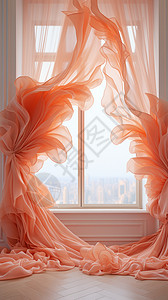 橙色的花样窗帘图片