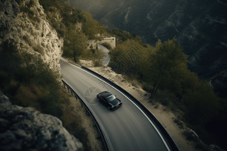 轿车在弯曲的山路上行驶背景图片