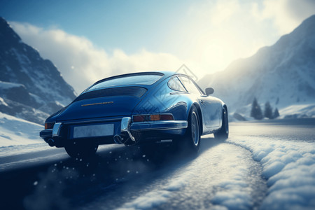 在雪地里汽车在山区公路上的汽车设计图片