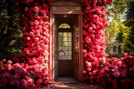 怀旧浪漫的鲜花电话亭图片
