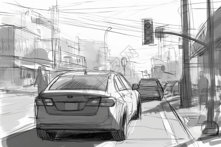 红灯路口繁忙十字路口的汽车插画