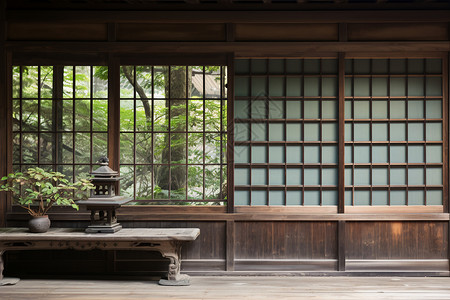 日式住宅的木质屏风背景图片
