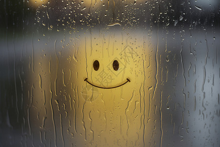 窗户上的笑脸玻璃雨滴上的笑脸背景
