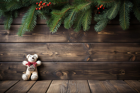 圣诞小熊素材云杉枝叶下的小熊背景