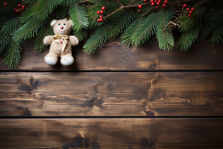 圣诞小熊素材木板上的小熊装饰背景