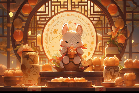 灯笼饰品中秋节的小兔子插画