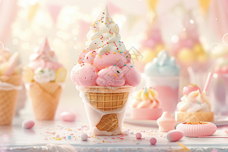 粉色食品冰淇淋的派对插画