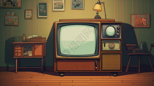 家居电视机卡通老式电视机插画