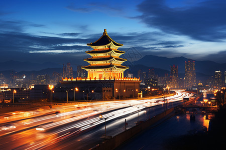 辉煌中国素材夜晚城市中的古代建筑景观背景