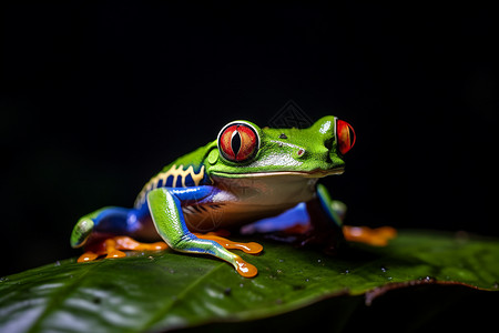 池塘荷叶上的红眼树蛙背景