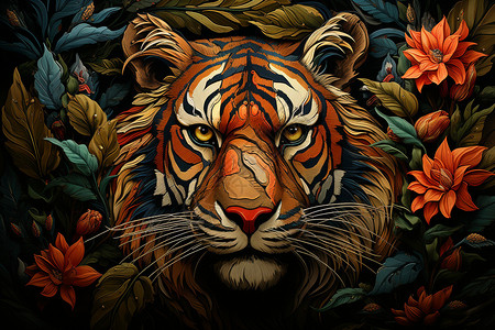 艺术创意剪纸风的老虎插图图片