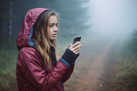 手机没信号森林户外手机没有信号的女人背景