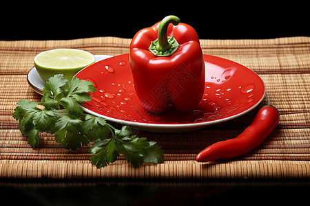 盘子里的美食红椒图片