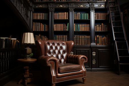 古典木制书柜中的图书角落背景图片