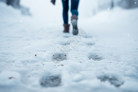 踏雪寻梅的女孩脚印背景图片