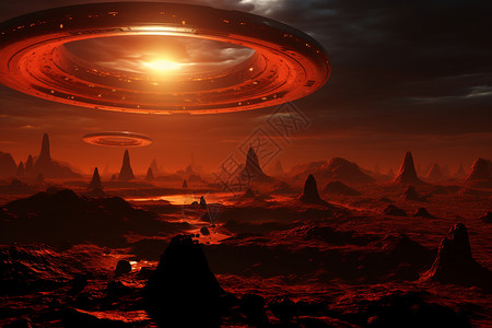 红色外星飞船景观背景图片