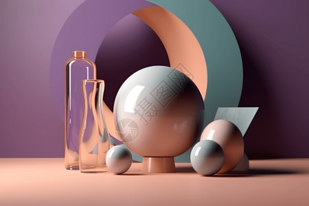 球体与玻璃瓶渲染图背景图片
