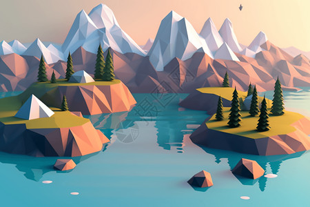 高山湖泊渲染合成图背景图片