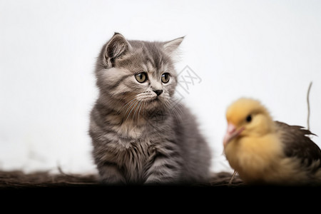 快乐的小鸟亲密伙伴猫咪和小鸟背景