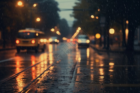 雨中安静的城市街头高清图片