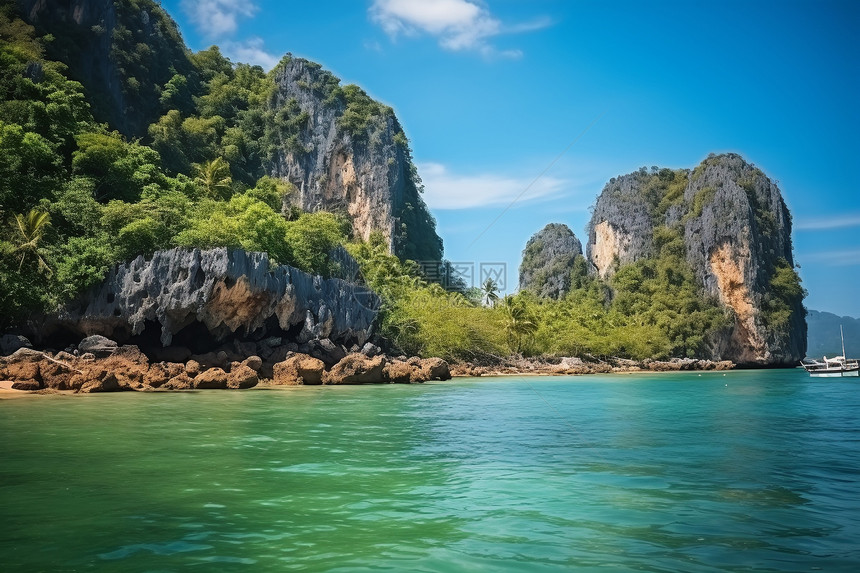 夏季宁静的岩石岛屿图片