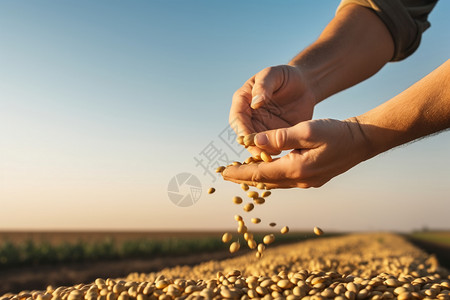 丰收时节的农民手工收割豆类高清图片