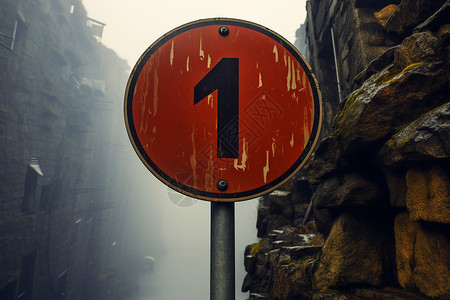 警告标示迷雾中的红黑路标墙背景