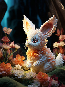毛绒小兔玩具丛林中的毛绒卡通小兔插画