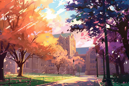 阳光下的校园风景背景图片