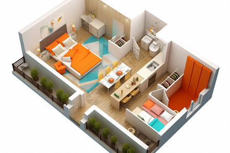 3D室内家居的样板房模型背景图片