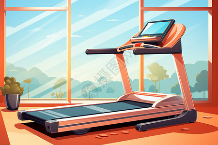 室内跑步机健身房中的跑步机插画插画