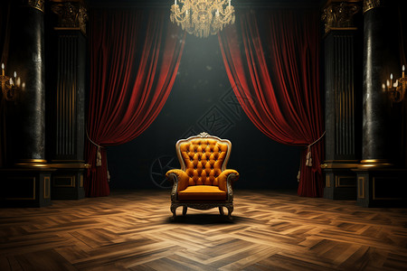 剧场幕布剧场中心的古典扶手椅设计图片