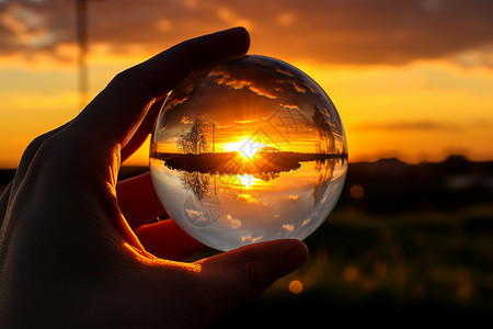 玻璃镜片晨曦中的玻璃球背景