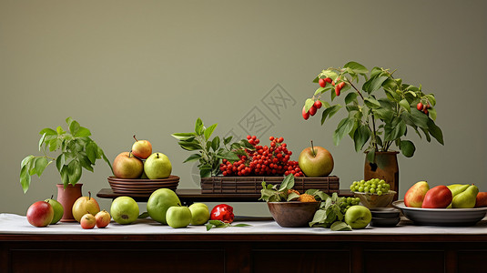 桌子上鲜甜的瓜果图片