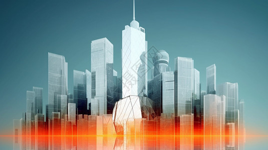 抽象城市模型电视塔3D模型插画