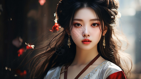 双眼皮修复穿着古装的中国女孩插画