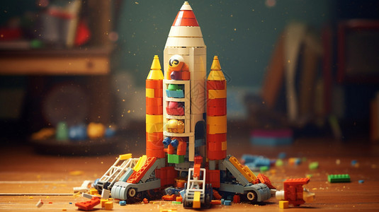 玩具火箭地板上的火箭积木背景