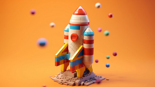 橙色背景火箭积木背景图片